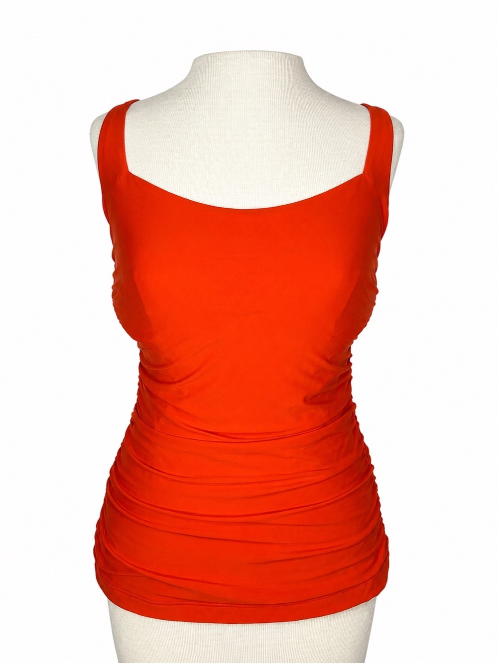 Athleta Orange Ruched Tankini Swim Top Built In Bra 34D/DD